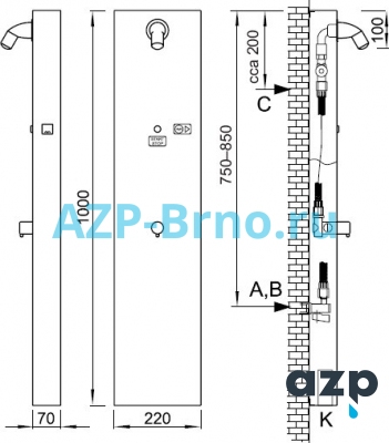 Жетонная душевая панель BSZA 02 AZP Brno Чехия (фото, схема)